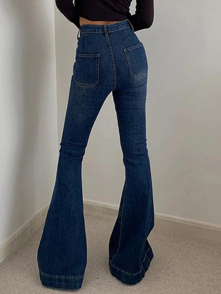 Vintage High Rise Elastic Flare Jeans