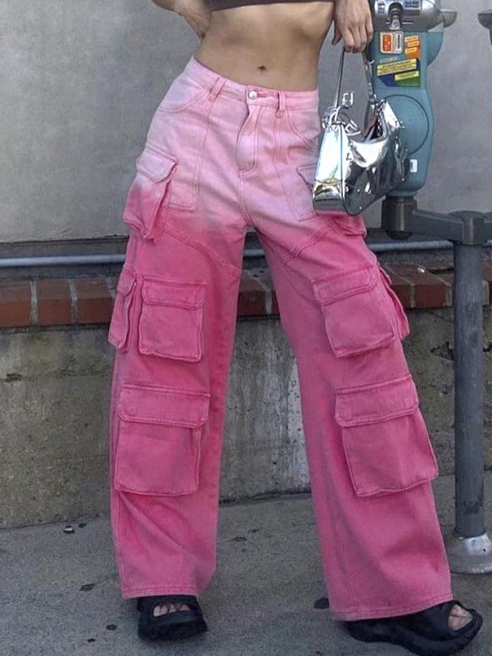 Vintage Ombre Multi Pocket Cargo Jeans