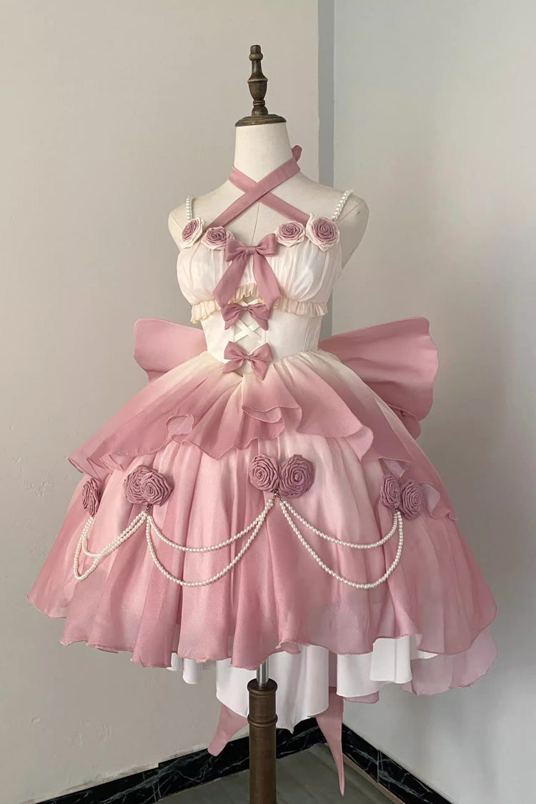 BXOXO - Gradient Pink Hanayome Hollow Bowknot Sweet Princess Lolita Dress