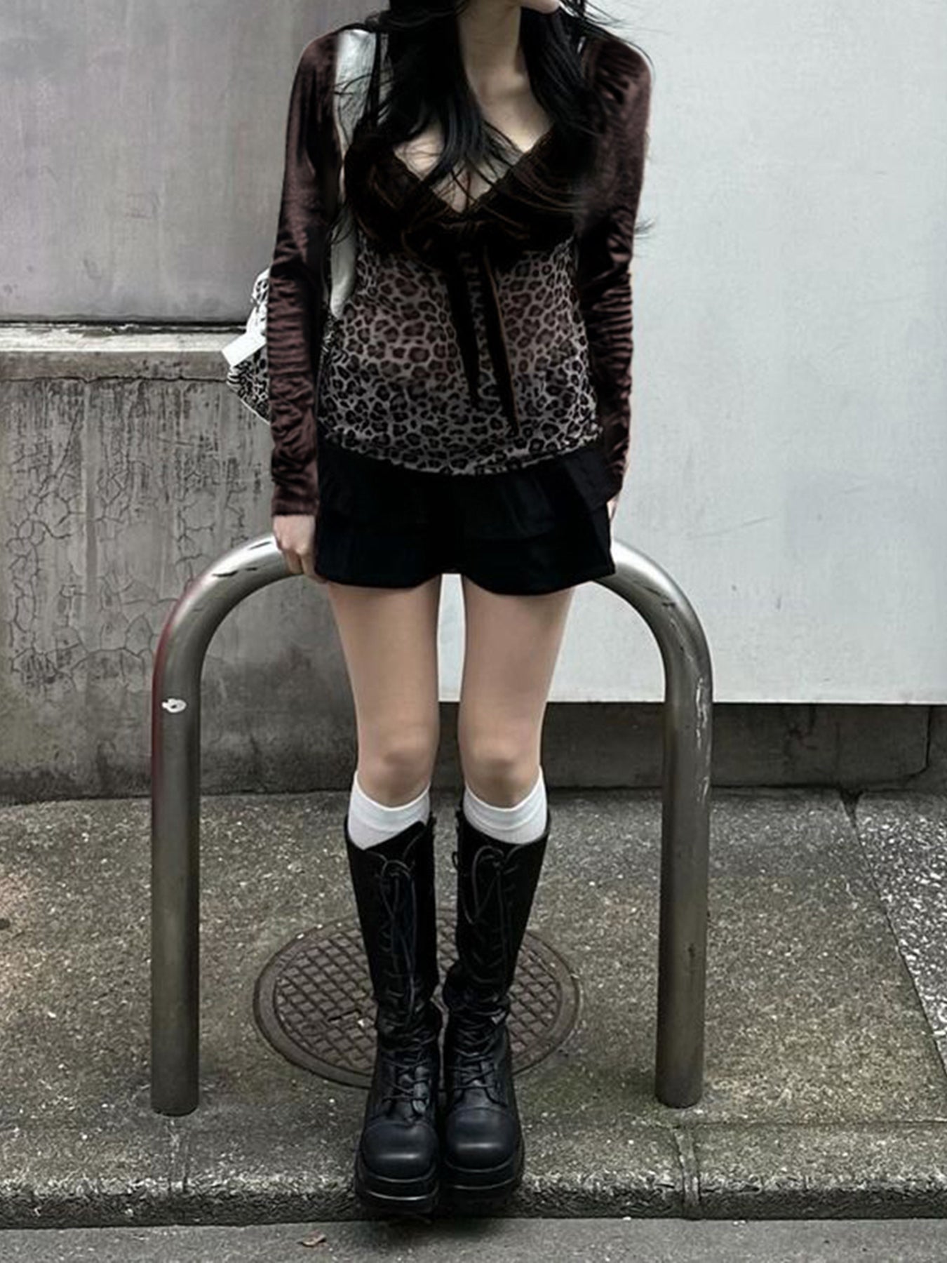 BXOXO - summer inspo Y2k Retro Leopard Lace Trim V-Neck Blouses Women Velvet Long Sleeve Chic T-Shirt Trendy Clothes Autumn New