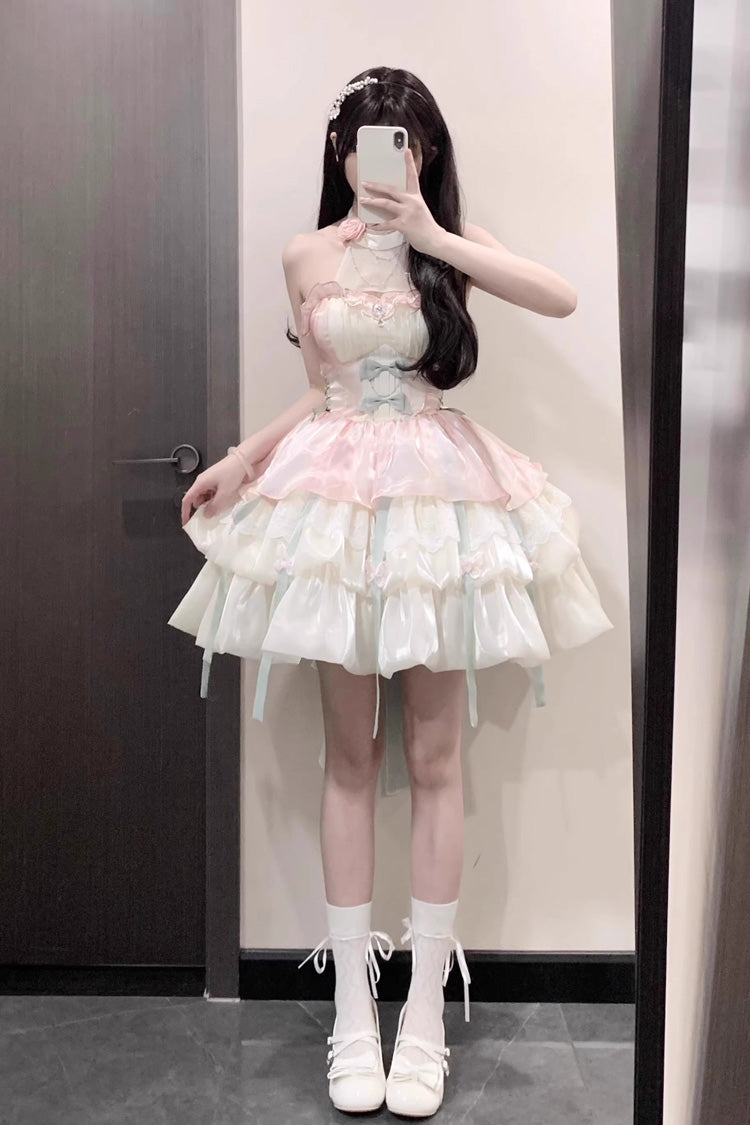 BXOXO - Pink/Green Love God's Promise Sleeveless Multi-layer Ruffle Sweet Elegant Princess Lolita Dress