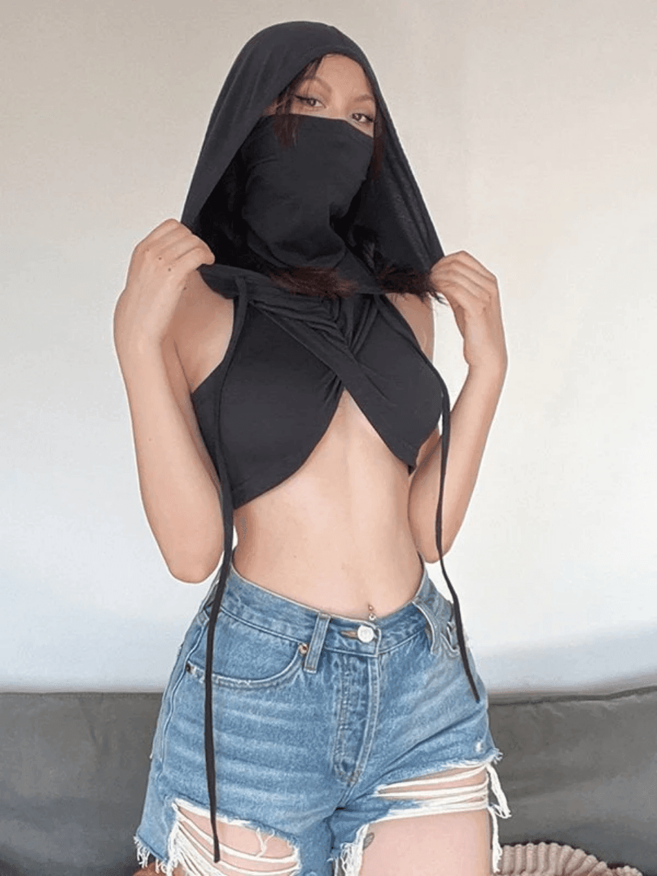 Bandana Design Hooded Cropped Tank Top