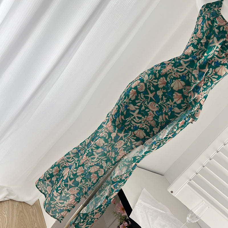 BXOXO - summer inspo Holiday Style Floral Print Suspender Dress Women Fashion Slim Maxi Dresses 2025 Summer Chic Female Beach Party Club Robe