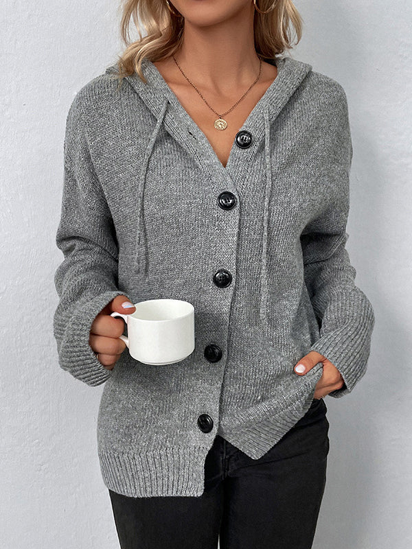 BXOXO Wrap Buttoned Hooded Solid Color Cardigan