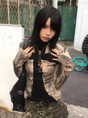 BXOXO Gothic Y2k T-shirt Women Vintage Japanese Harajuku Print Grunge Top 2000s Patchwork Punk Long Sleeve T-Shirt Aesthetics