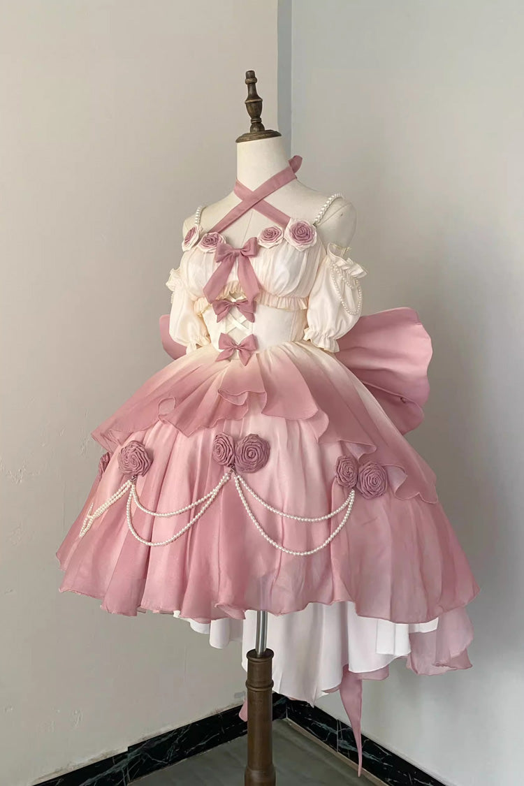 BXOXO - Gradient Pink Hanayome Hollow Bowknot Sweet Princess Lolita Dress