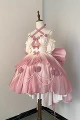 BXOXO - Gradient Pink Hanayome Hollow Bowknot Sweet Princess Lolita Dress