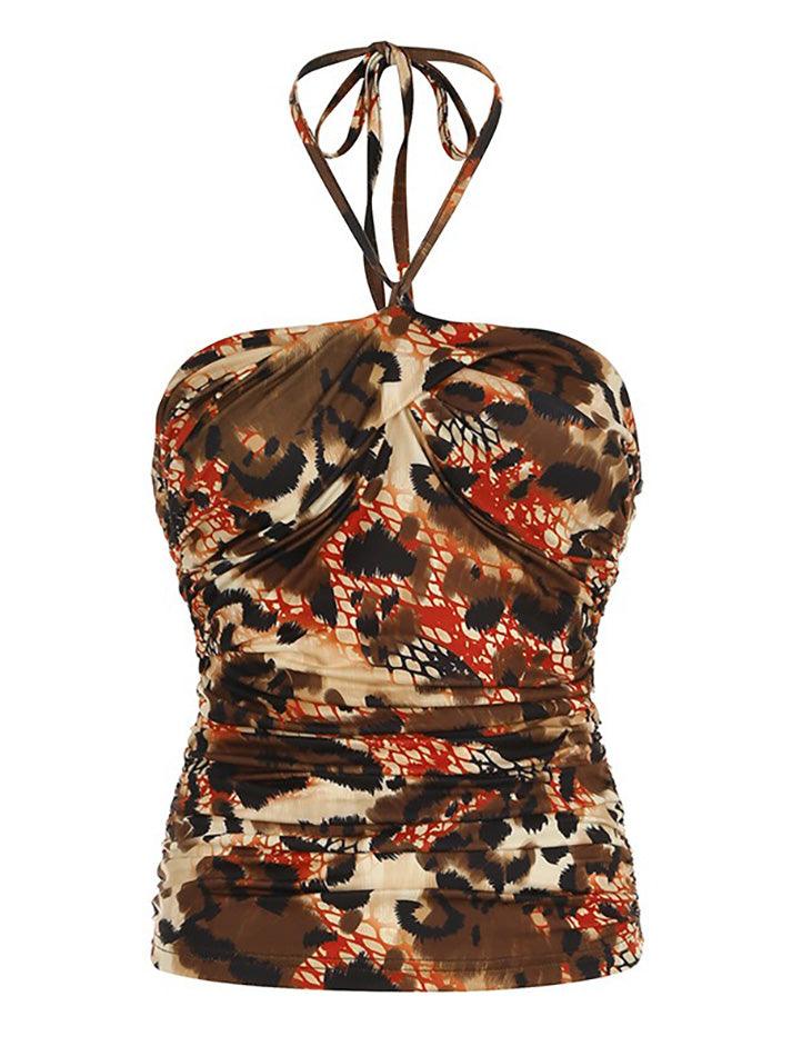 BXOXO - Vintage Print Sexy Backless Halter Tank Top