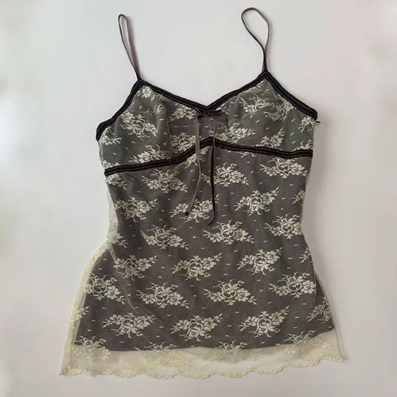 Bxoxo Cute Lace Bow Women Tank Vest vintage Aesthetic Y2K Sweet Harajuku crop tops Streetwear Hip Hop Punk Rock emo girl Baby T-Shirt