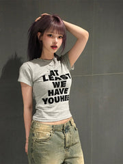 Bxoxo Y2K Harajuku vintage streetwear punk rock hip hop sexy women's crop tops Fashion Hot Girls gothic O-neck Slim baby short sleeve