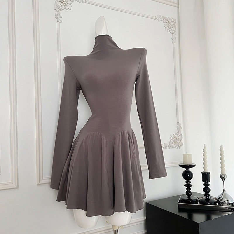 BXOXO - summer inspo Half Turtleneck Long Sleeve Solid Color Dress Korean Chic Elegant Dress Women Fashionable Slim Fit Dress Vestido