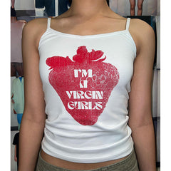 Bxoxo Y2K Streetwear Punk American Retro Harajuku Hot Girls Sleeveless Suspender Hip Hop Cute Strawberry Pattern Print Sexy Slim Tops