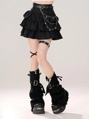 BXOXO Black Gothic Mini Skirts Women Punk Y2k Grunge Short Skirt Korean Harajuku Kawaii 2000s A-line Cake Skirts Aesthetic