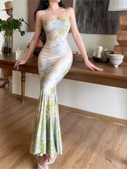 BXOXO party look inspos Fashion New Women Summer Bodycon Slim Long Dress Sleeveless Casual Floral Vintage Fishtail Vestidos Female Party Clothes Robe