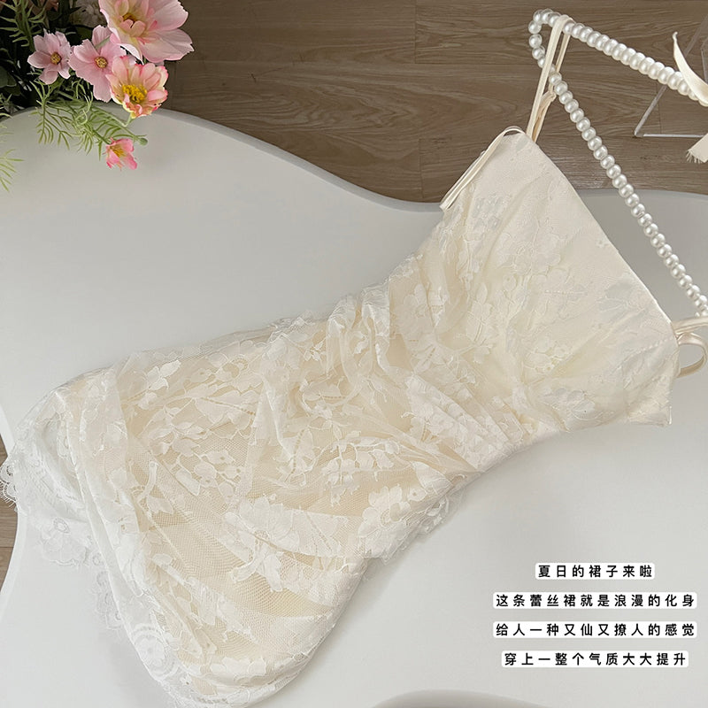 BXOXO - summer inspo Elegant Lace Suspender Dress Vintage Slim Fit Sleeveless Party Dresses Women Fashion Bodycon Dress Summer New