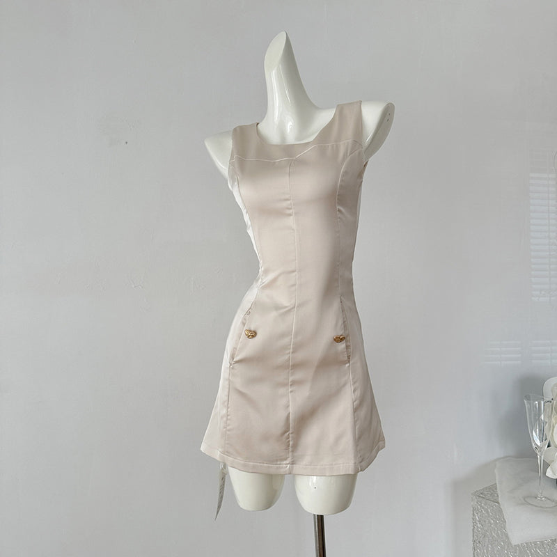 BXOXO - summer inspo Korean Style Elegant Vest Dresses Simple Sleeveless Dress Office Ladies Temperament Mini Dress Women's Clothing Summer New