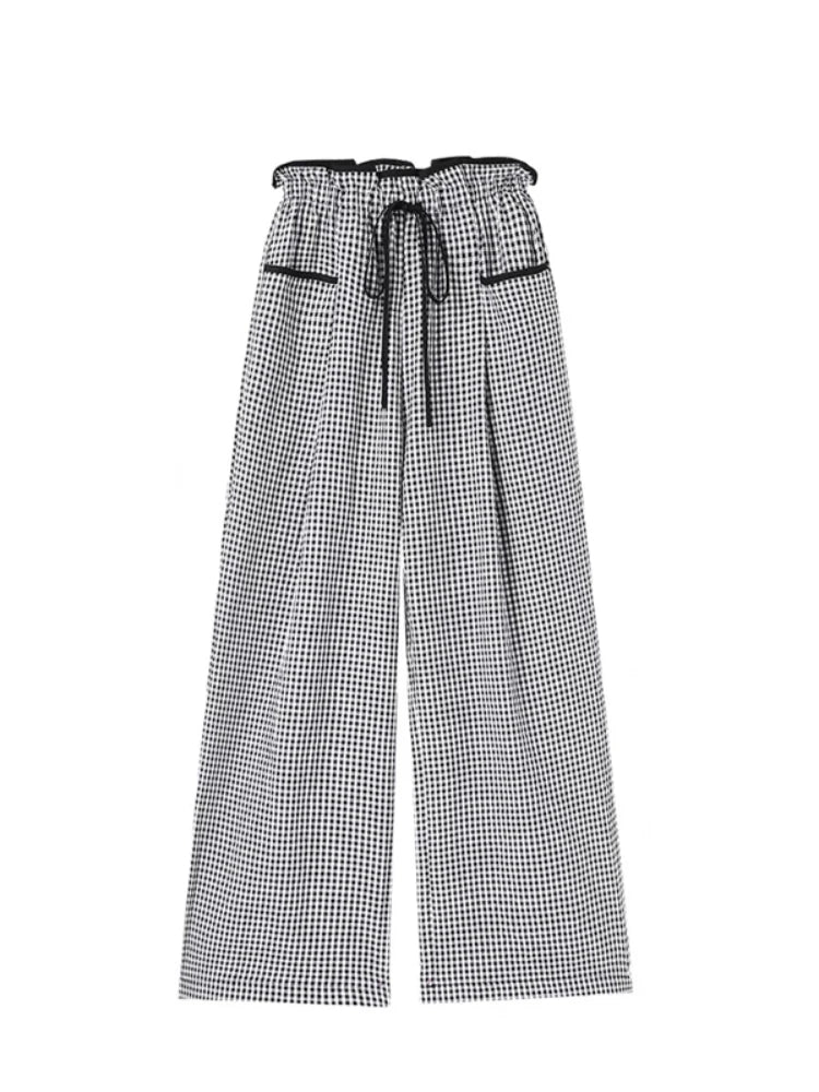 BXOXO Sweet Black Women Plaid Pants Coquette Japanese Style Cute Wide Leg Trousers Harajuku Kawaii Palazzo Pants Vintage Y2k