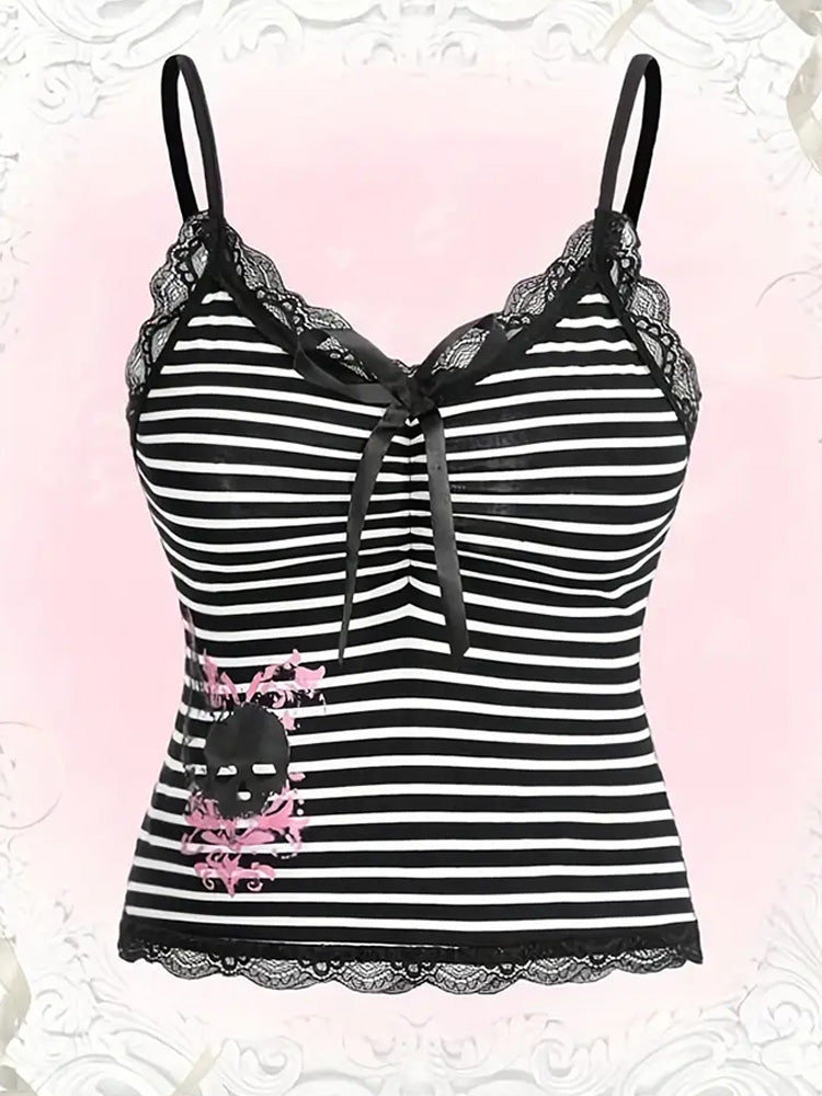 Bxoxo Punk Hip Hop Rock vintage Women's Sleeveless Camisole Gothic Emo Girl Harajuku Y2K Fashion Lace Streetwear Bow Summer Tank Tops