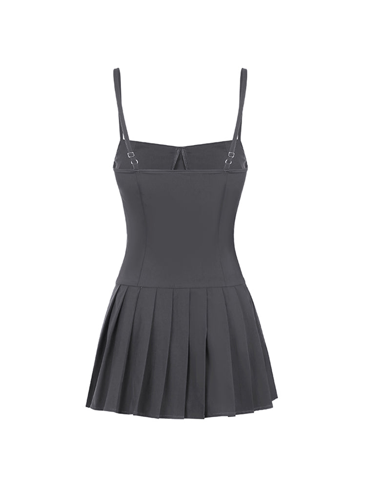 BXOXO - summer inspo Solid Sleeveless Fit And Flared Spaghetti Strap Pleated Dresses Women Sweet Style Summer Clothes