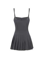 BXOXO - summer inspo Solid Sleeveless Fit And Flared Spaghetti Strap Pleated Dresses Women Sweet Style Summer Clothes