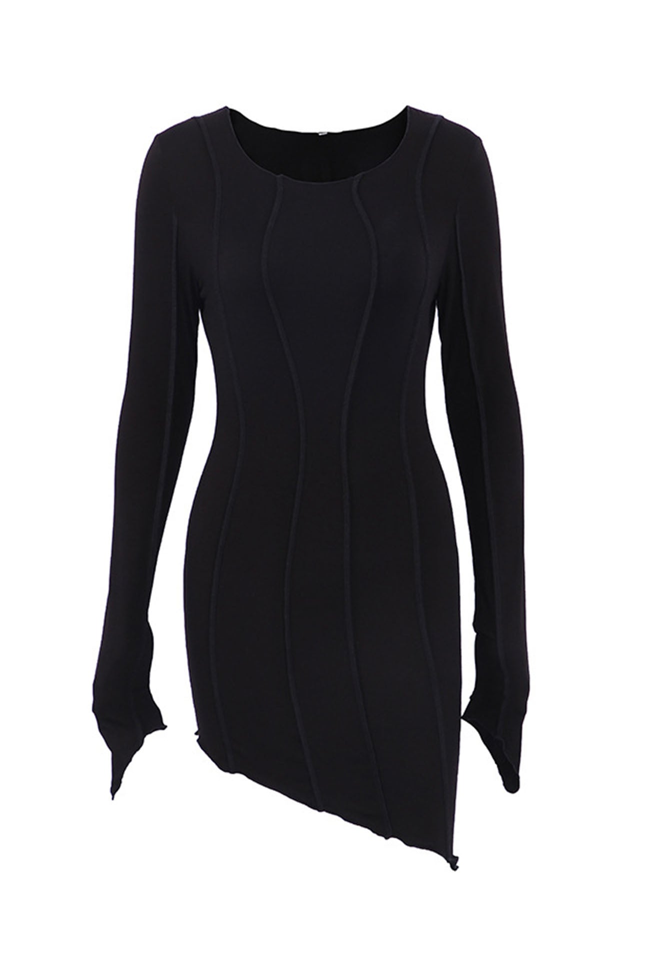 BXOXO - Irregular Shirred Long Sleeve Bodycon Mini Dress