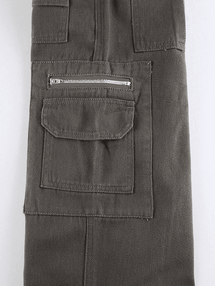 Buckled Design Washed Cargo Jeans