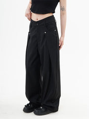 BXOXO Women Wide Leg Suit Pants Gothic Black Aesthetic Pleated Trousers Gray Oversized Y2k Korean Streetwear Harajuku Casual