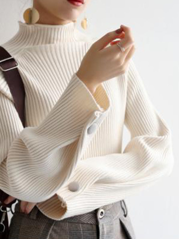 BXOXO Simple Loose Solid Color High-Neck Sweater