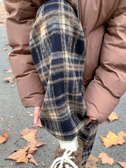 BXOXO Vintage Red Plaid Pants Women  Harajuku Korean Style Checked Trousers Y2k Streetwear Classic Pants Warm Winter Wide Leg