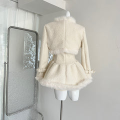 BXOXO - summer inspo New Korean Elegant 2 Piece Set Women Solid Color Long Sleeve Short Coat + Sweet Temperament Dress Fashion Suit