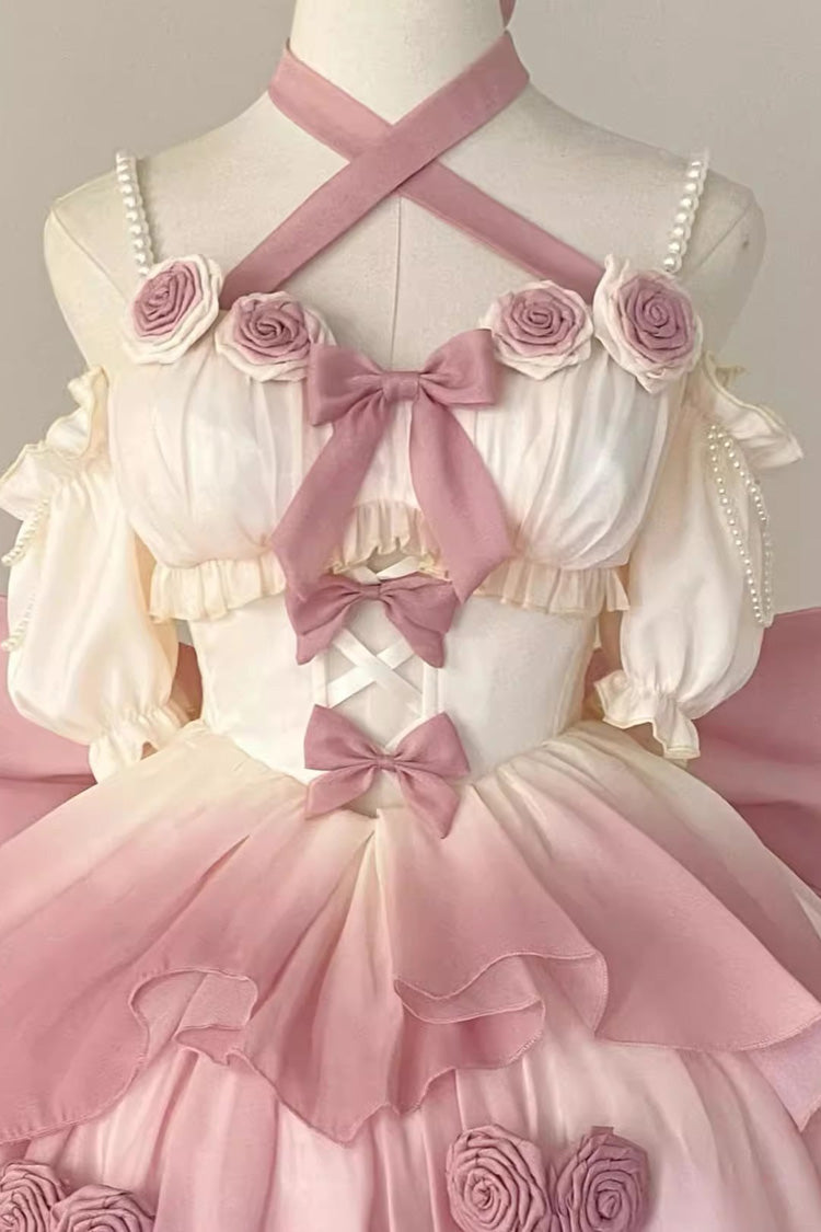 BXOXO - Gradient Pink Hanayome Hollow Bowknot Sweet Princess Lolita Dress