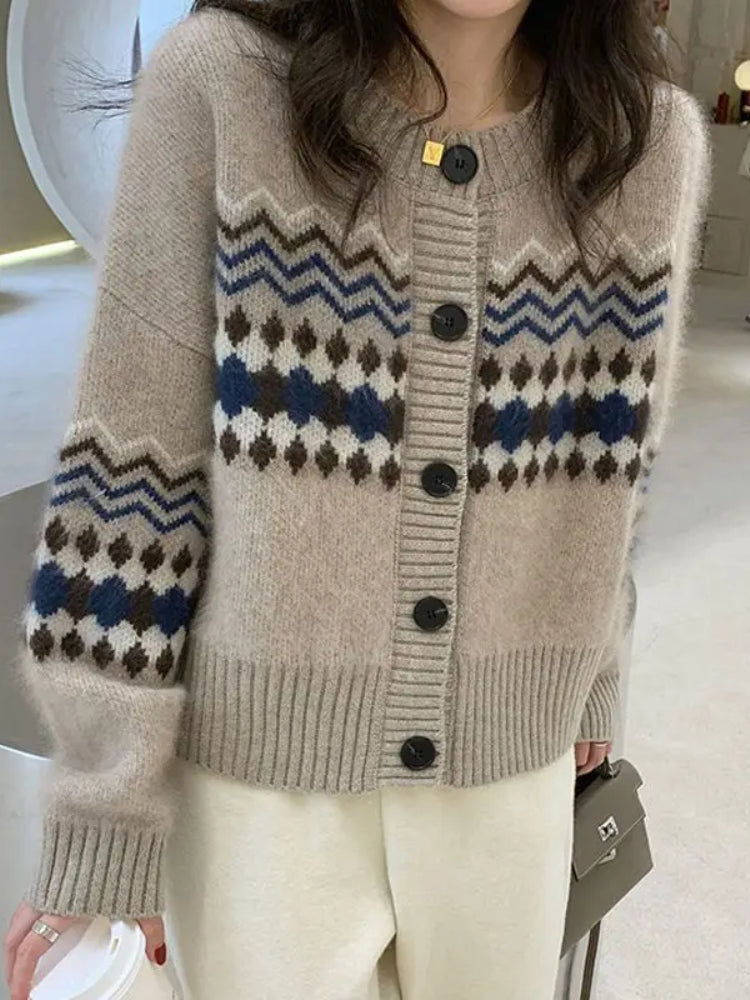 BXOXO Vintage Knitted Cardigan Women Preppy Style Y2k Japanese Fashion Sweater Harajuku Autumn Winter Casual Cardigan Tops
