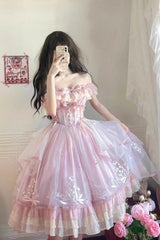 BXOXO - Pink [Love Is Coming] Multi-layer Ruffle Embroidery Bowknot Sweet Princess Lolita Jsk Dress