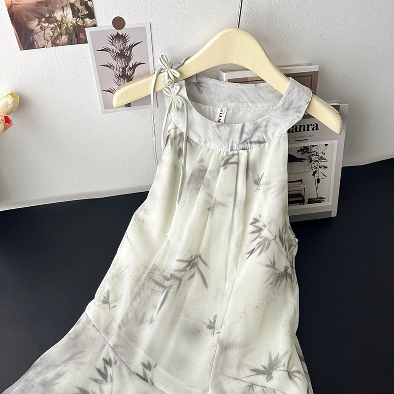 BXOXO - summer inspo New Chinese Style Dresses Women Summer New Sexy Sleeveless Print Dress Fashion Elegant Vintage Mini Short Dress Vestidos