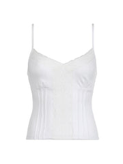 BXOXO - summer inspo Sweetown Black Solid Lace Patchwork Slim V Neck Basic Cute Camisole Women White Y2K Crop Top