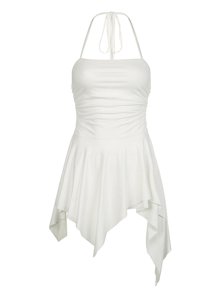 BXOXO - summer inspo Backless Halter Lace Up Sexy Boho Asymmetrical Short Dress For Women Sleeveless Skinny A Line Rave Baddie Vacation Outfits