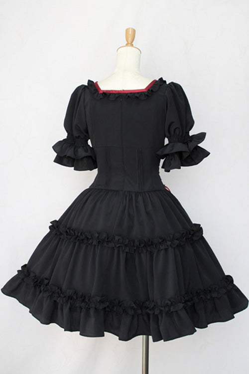 BXOXO Black Square Collar Short Sleeves Bowknot Gothic Lolita Dress