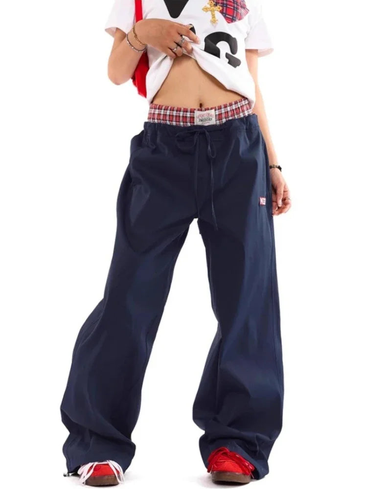 BXOXO Y2k Women Cargo Pants Vintage Harajuku Baggy Streetwear Wide Leg Patchwork Aesthetic Trousers Joggers American Retro