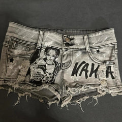 BXOXO Y2k Punk Shorts Vintage Streetwear Women Hole Emo Girl Gothic Hip Hop Low Waist Tassels Anime Pants Sexy Summer Hot Denim Short