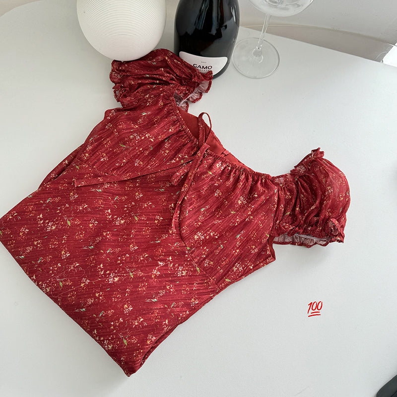 BXOXO - summer inspo French Vintage Floral Dresses For Women Fashion Square Neck Dress Elegant A-line Dress Prom Robe Summer New