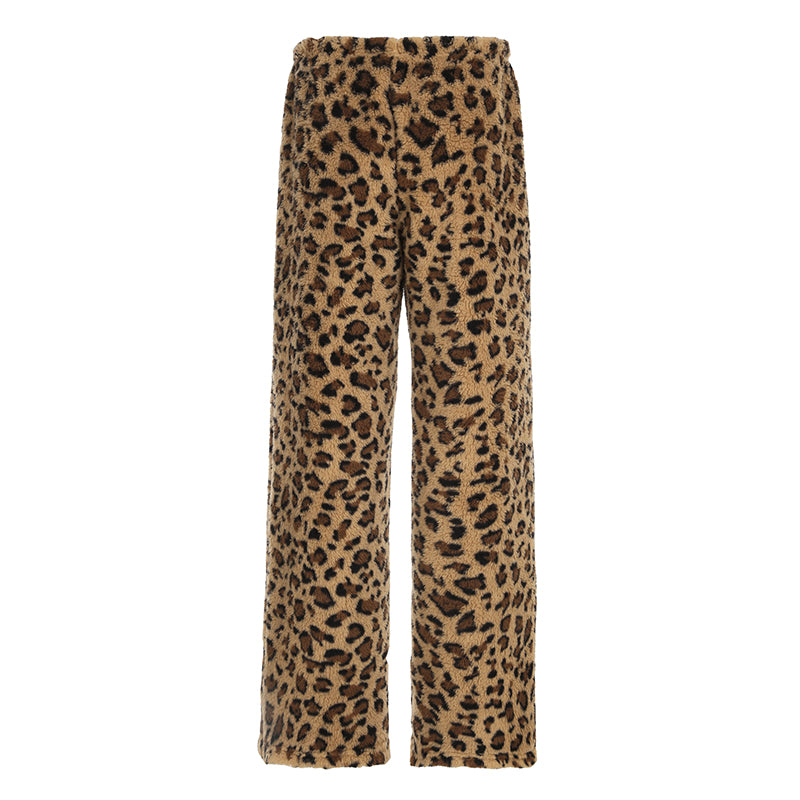 BXOXO - summer inspo Leopard Velvet Women Loose Long Pants Bow Y2k Retro Fashion Chic Warm Autumn New Trousers Design Street Style