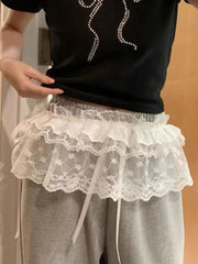 BXOXO Korean Style Lace Mini Skirts Women Y2k Elegant Sweet Lolita Short Skirts Cute Streetwear Black Ruffle Skirt High Waist