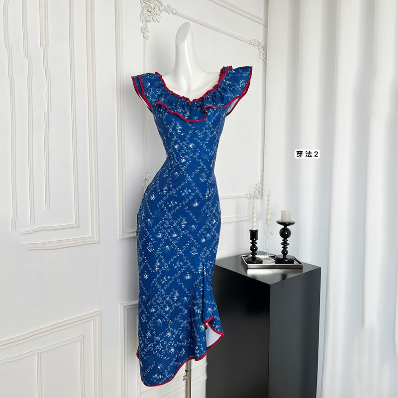 BXOXO - summer inspo Off Shoulder Sexy Flower Print Dress For Women Summer New Elegant Long Dresses Backless Bodycon Dress Vestidos