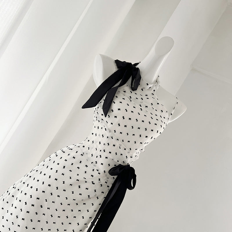 BXOXO - summer inspo 2025 Summer Women Print Dress Y2K Retro Black Bow Patchwork Sleeveless Bodycon Dresses Sexy 90s Ladies Streetwear