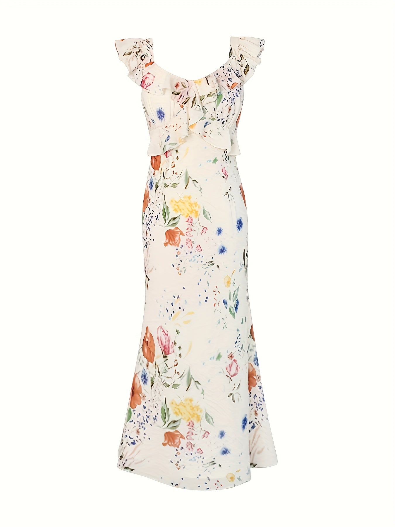 BXOXO Women's French-Inspired Summer Dress with Puff Sleeves & Ruffled Neckline - Vibrant Floral Print Pencil Skirt, Fitted Waist, Machine Washable Elegant Party & Casual Outfit, Summer Party Dress | Frenchinspired Fashion |