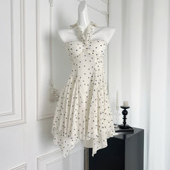 BXOXO - summer inspo Elegant Mini Dresses Women Sleeveless Polka Dot Halter Backless Dress Spring Summer Party Holiday Sexy Sweet Dress
