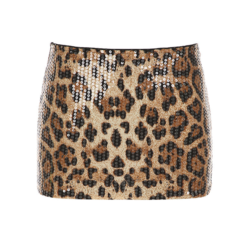BXOXO - summer inspo Fashion Leopard Sequined Women Slim Sexy Mini Skirts Hotsweet Gyaru A-Line Skirts Trendy Streetwear Clothes