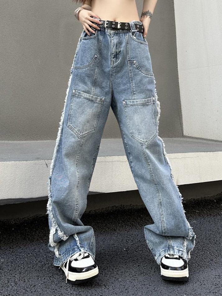 Vintage Multi Pocket Side Raw Trim Cargo Jeans