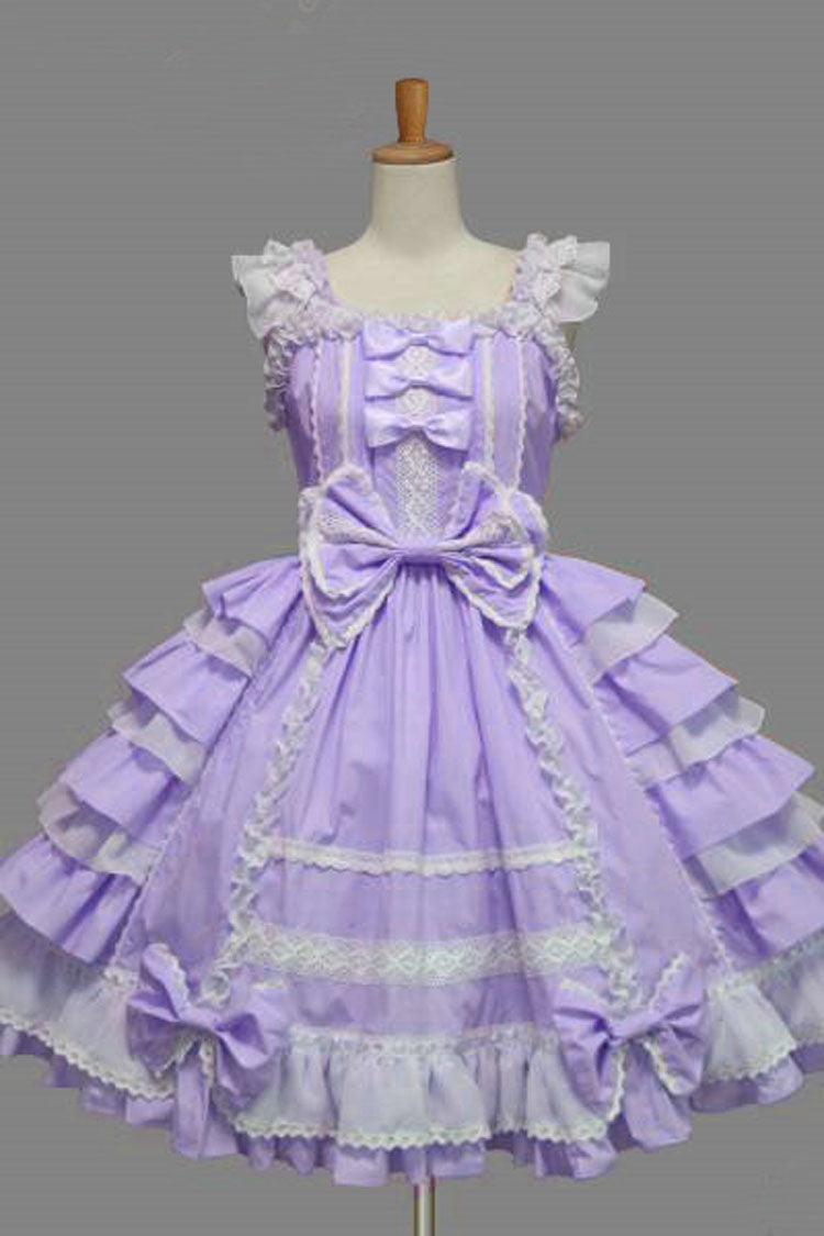 BXOXO Lace Square Neck Cap Sleeve Knee Length Ruffled Bowknot Sweet Lolita Dress