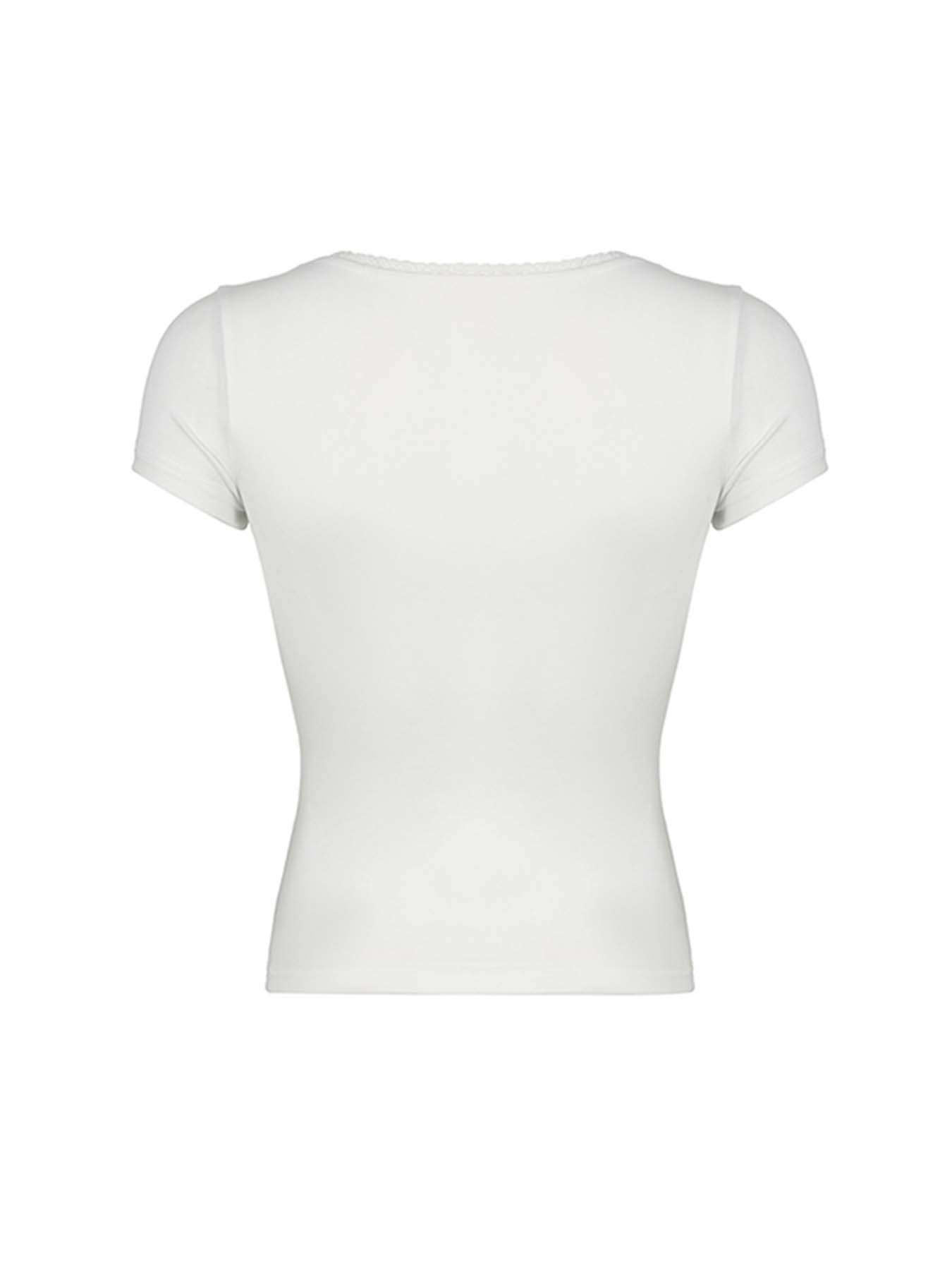 BXOXO - summer inspo Sweetown Black Solid Slim Elegant Basic Short Sleeve Tees Lace Trim Cute Y2K V Neck White T Shirts Women Summer Streetwear Tops